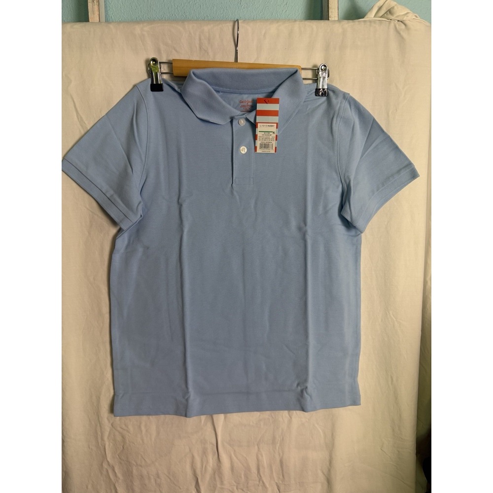 Cat Jack Boys Light Blue Short Sleeve School Uniform Polo Sz L 10/12 Husky NWT